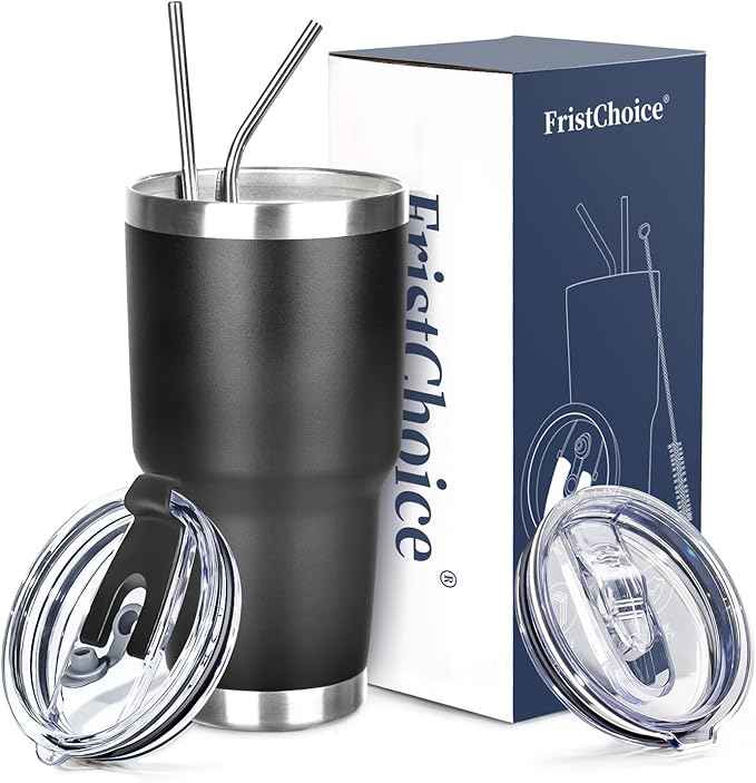 30 oz Tumbler with Lids and Straws Double Wall Vacuum Insulated Tumbler Cup,Stainless Steel Leak-proof Thermal Tumbler Powder Coated Travel Coffee Mug for Cold and Hot Drinks,Black