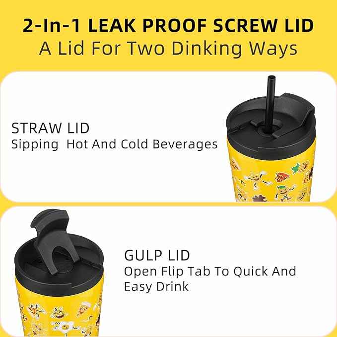 BJPKPK 34oz Insulated Tumbler With lid And Straw Stainless Steel Tumblers Travel Coffee Mug Reusable Thermal Cup,Hawaii Fruits Yellow