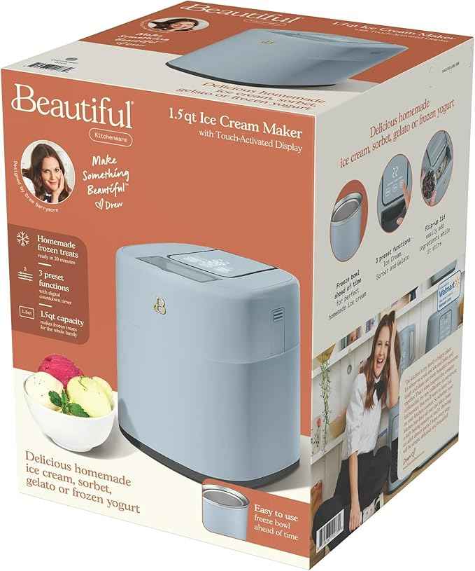 1.5 Quart Ice Cream Maker with Touch Control Panel, Freezer Bowl Design, Compact Electric Machine for Homemade Frozen Desserts, Gelato & Sorbet (Cornflower Blue)