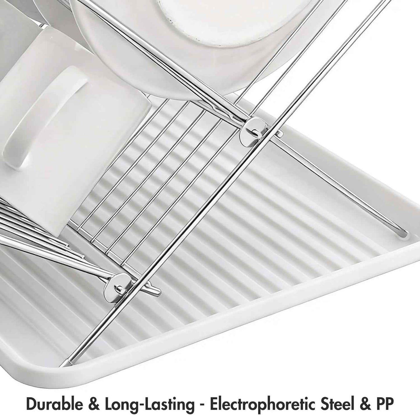 Youeon Foldable Dish Drying Rack with Drip Tray, Stainless Steel 2 Tier Dish Drainer Rack, Collapsible Dish Drainer, Folding Dish Rack for Kitchen Sink, Countertop, Cutlery, Plates, Dishes