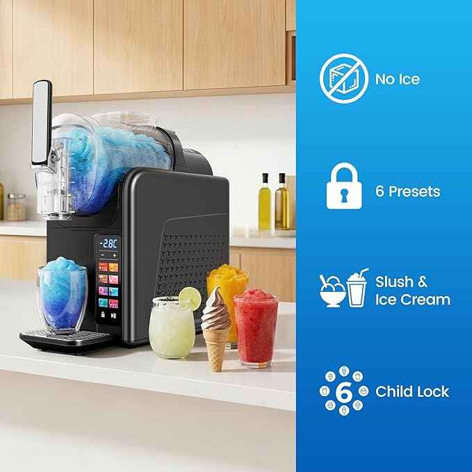 LEEVOT Slushie Machine & Soft Serve Ice Cream Maker 2 in 1, Frozen Drink Machine with Quicool Technology, 6 Presets, Child Lock, Self-Cleaning, Margarita Slush Daiquiri Machine for Home, 120V 60HZ