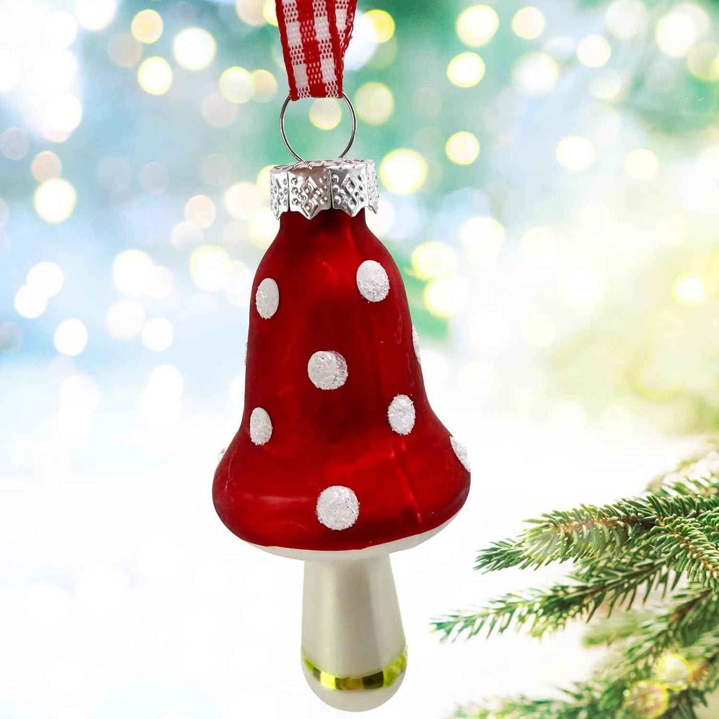 Mushroom Ornaments - Blown Glass Set of 4 Christmas Tree Decor Festive Holiday Decorations, 3 inch