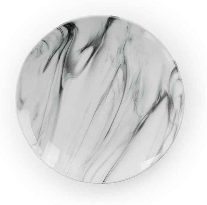 Elama Fine Marble 16 Piece Stoneware Dinnerware Set in Black and White