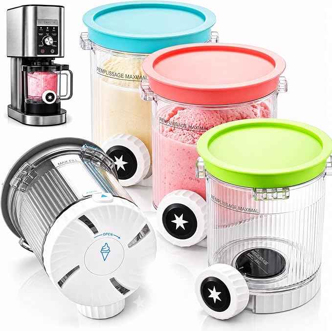4-Pack Swirl Pints & Lids for Ninja CREAMi — Compatible with NC700/NC701, Replacement Creami Containers for Ice Cream & Soft-Serve Maker, BPA-Free, Reusable, Dishwasher Safe(Not OEM)