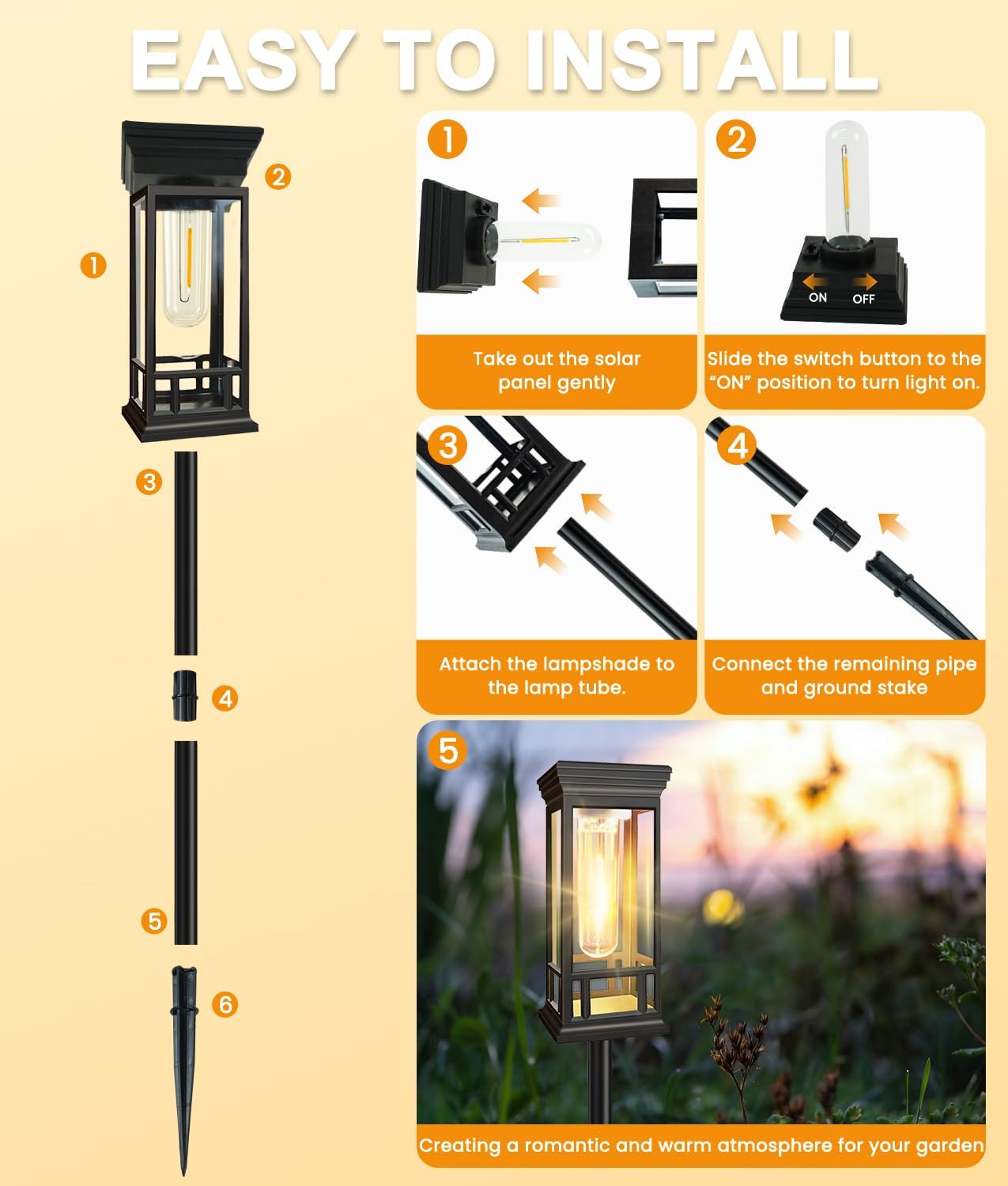12 Pack Solar Pathway Lights Outdoor, Taller Bright Solar Path Lights Waterproof, Auto On/Off Solar Powered Garden Lights for Outside Landscape Path Yard Walkway Lawn Driveway Patio Lighting Decor