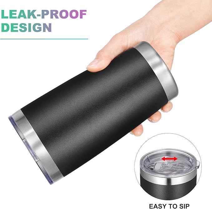 VEGOND 20oz Tumbler with Lid and Straw Stainless Steel Tumbler Cup Bulk Vacuum Insulated Double Wall Travel Coffee Mug Powder Coated Coffee Cup, Black, 6 Pack