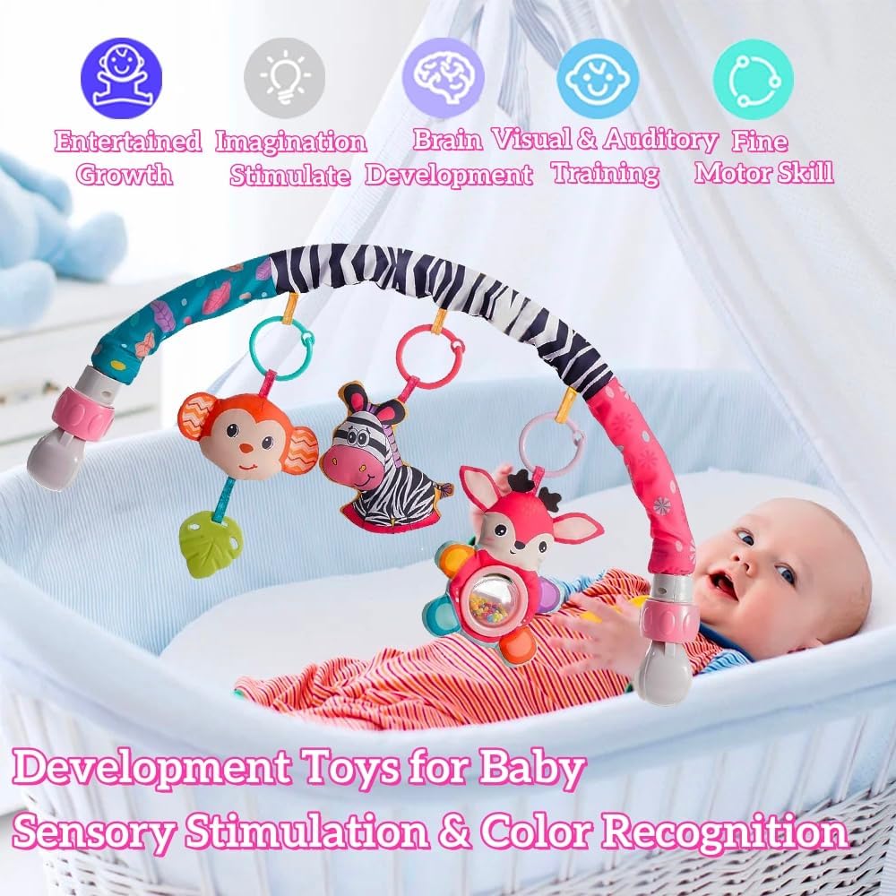 Crib Mobile for Girls, Baby Arch Mobile for Bassinet with Universal Clamps, Versatile Toy Bar for Bouncer Arch Toy 0-3 Months, Babies Gril Mobile Toys 0-6 Months Car Seat Stroller Toys