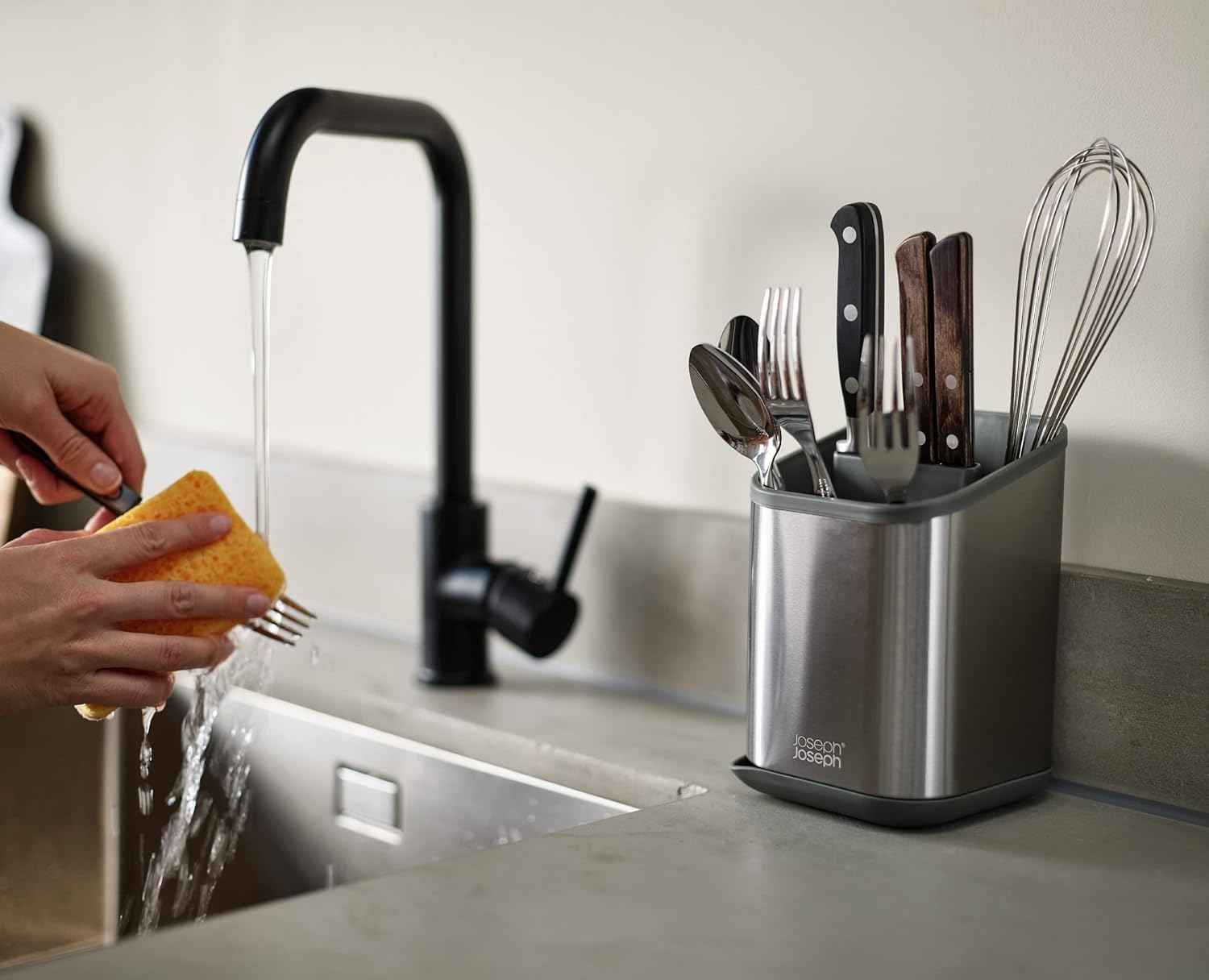 Joseph Joseph Duo Stainless Steel Silverware Flatware Drainer, Kitchen Utensil Organizer