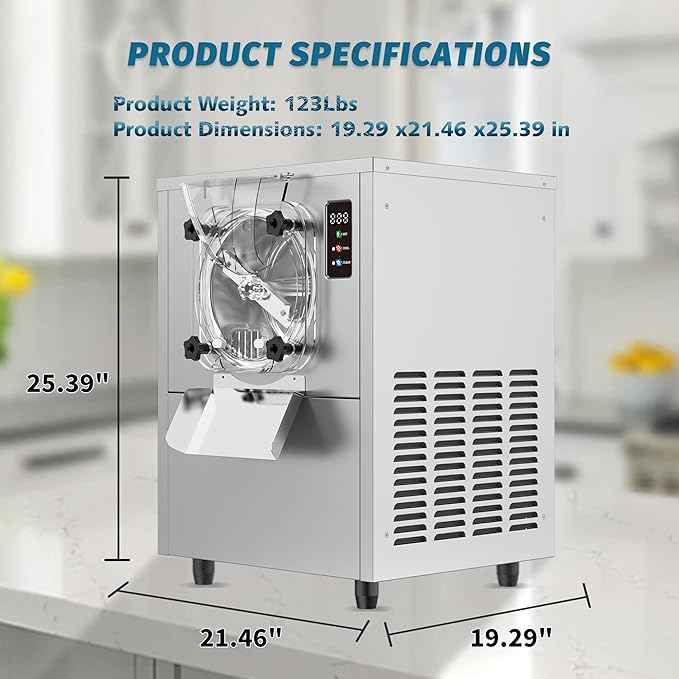 Commercial Hard Ice Cream Maker Machine 1400W 110V 3 to 4 Gallons Per Hour Gelato Ice Cream Machine with Auto Clean LED Panel Perfect for Snack Bar Restaurants