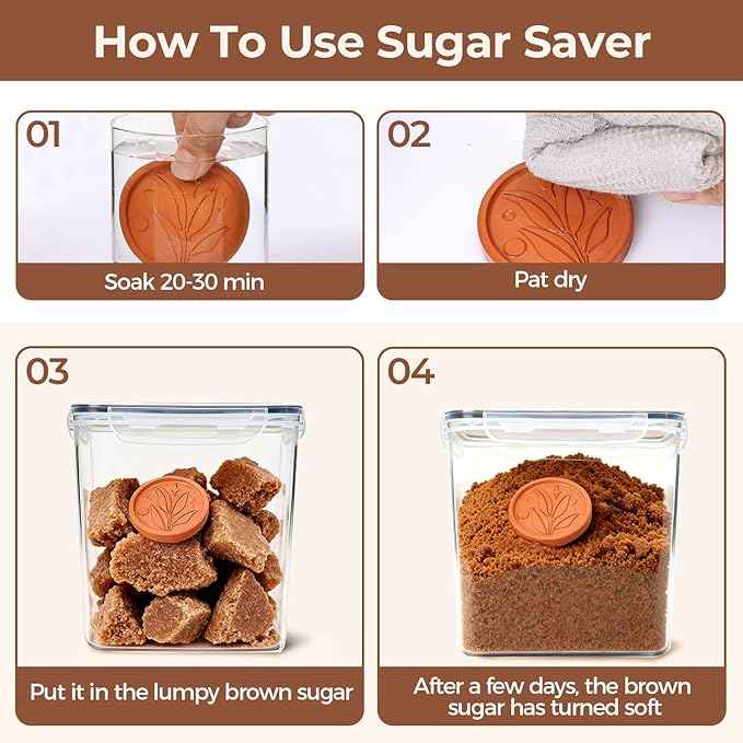 ComSaf Brown Sugar Container Set of 2 (2.5L/2.6Qt), Airtight Food Storage Containers with Lids and Terra Cotta Brown Sugar Saver, Plastic Canisters Sets for Kitchen, Pantry Organizer for Flour, Baking