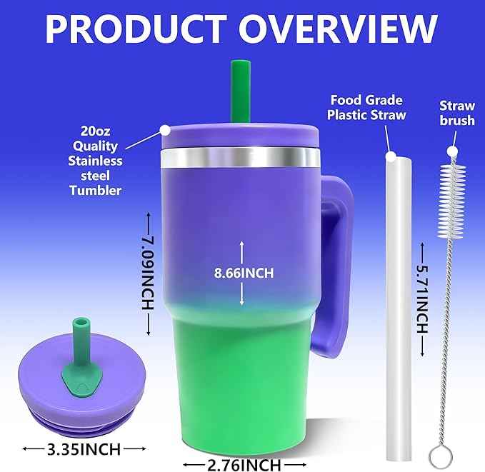 20-OZ Insulated Water Bottle,Insulated Stainless Steel Tumbler,Reusable Cold Drink Thermos,BPA-Free, Double-Wall Stainless Steel Water Bottle (Purple Green Gradient, 20, Fluid Ounces)