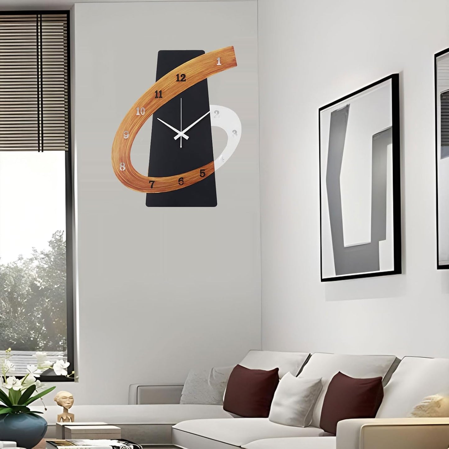 Modern Large Decorative Wall Clock，20 inch Black Silent Non-Ticking Nordic Metal Wall Clocks for Living Room Home Kitchen Bedroom Cafes Office Staircase，Arabic Numerals Quartz Clock((40x50cm)