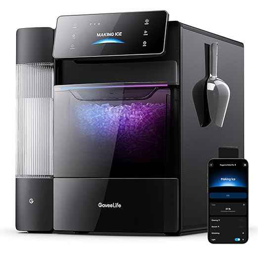 GoveeLife Smart Nugget Ice Maker Pro, 60lbs Daily, 6-Minute First Ice, 40dB Ultra-Quiet with AI NoiseGuard, App & Voice Control, Self-Clean, 3.5lbs Basket & Dual Water Tanks, for Home Kitchen, Party