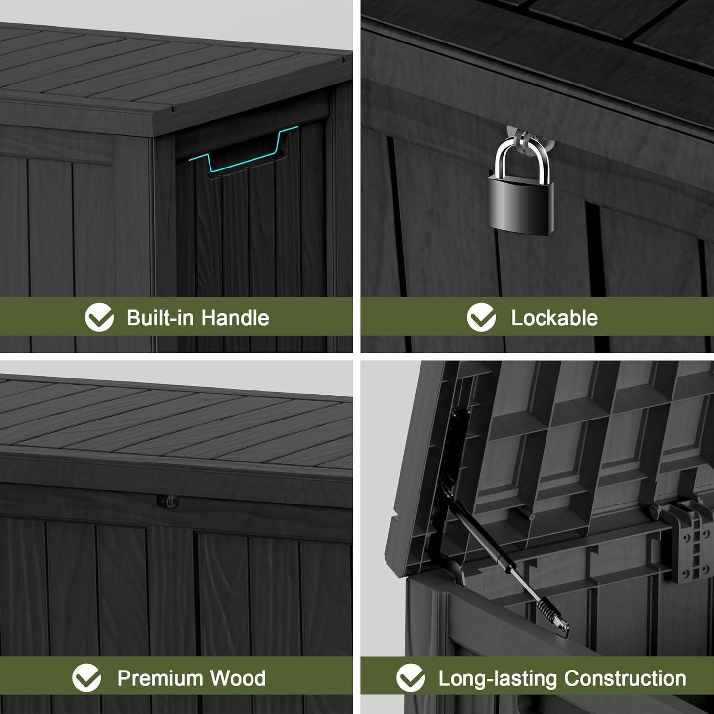 150 Gallon Waterproof Outdoor Storage Box,Resin Deck Box,Lockable Outside Storage Box Container for Patio Furniure,Garden,Tools (150 Gallon,Black)