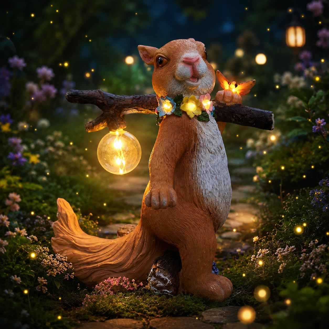 Solar Garden Statue Squirrel with Hanging Globe Light, Garden Decor for Outside, Yard Decorations Outdoor for Patio Porch, Housewarming Gifts for Women & Grandma