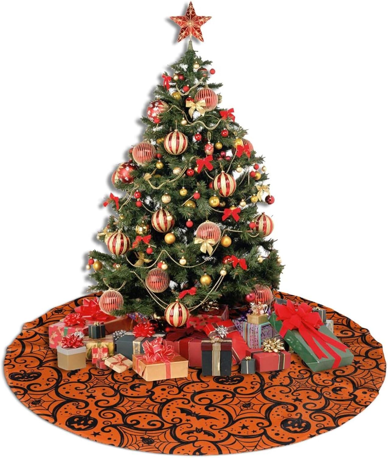 Christmas Tree Skirt,Halloween Pumpkin Xmas Tree Skirt Rustic Farmhouse Tree Skirt for Christmas Decor Xmas Holiday Home Party Decorations48