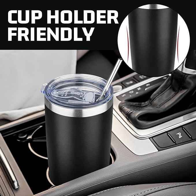 20 oz Tumbler with Lids and Straws, Stainless Steel Insulated Travel Coffee Mug, Double Wall Vacuum Insulated Tumblers, Powder Coated Coffee Tumbler for Cold & Hot Drinks (Mix Color-3)