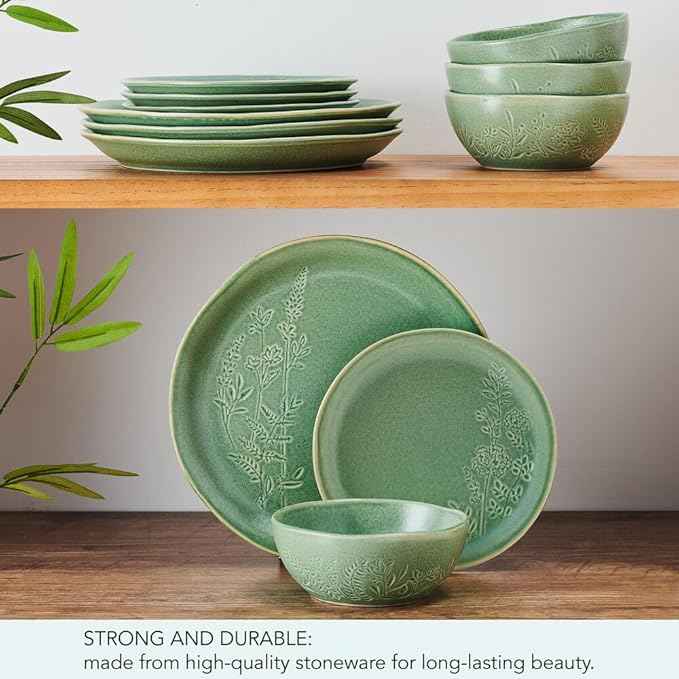 Pfaltzgraff Carrie 12 Piece Dinnerware Set, Service for 4, Green