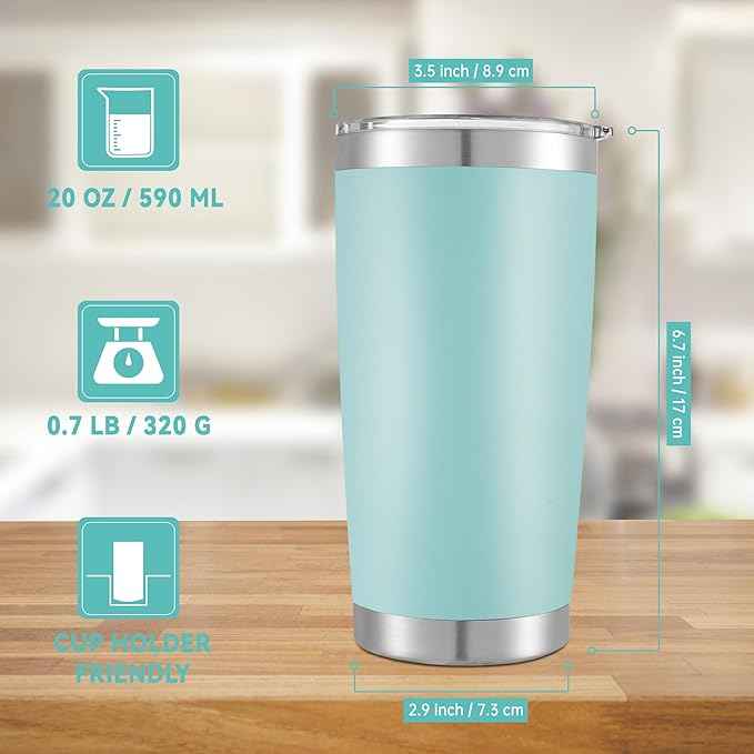20 oz Tumblers Bulk Stainless Steel Tumbler with Lid Double Wall Vacuum Insulated Coffee Mug 20oz Powder Coated Cup for Hot and Cold Drinks, Turquoise, 6 pack