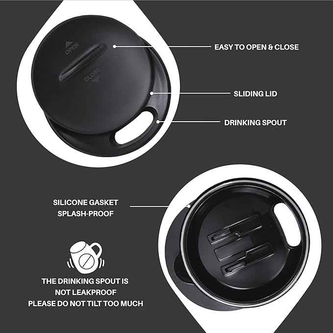 Ideus 16 oz (470 ml) Insulated Coffee Mug with Handle and Lid, Double Wall Stainless Steel Vacuum Thermal Coffee Mug, Travel Coffee Cup Thermal Cup for Home and Office, Leopard Black