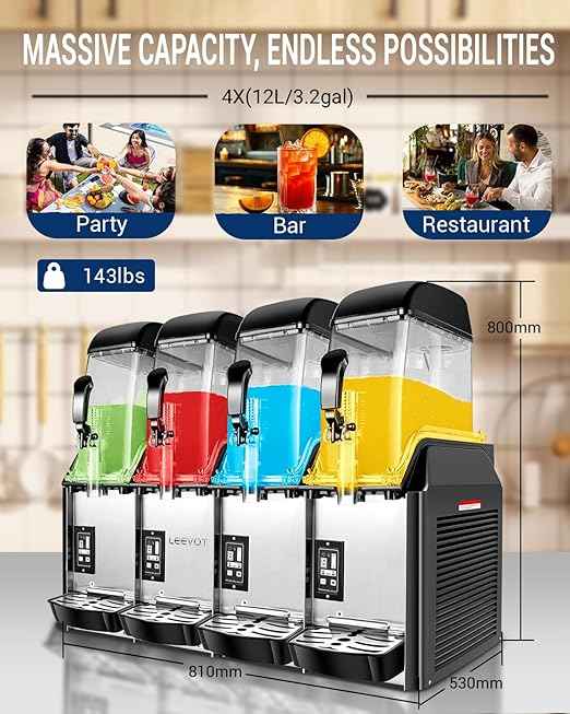 Slushie Machines 4 Tanks x 12L Commercial Grade Slushy & Frozen Drink Maker, Industrial Grade Margarita Machine for Store Bar Events Restaurant Cafe for Slush, Margarita, Milkshake & More