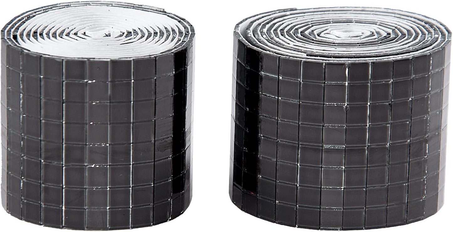 Self Adhesive Mosaic Tiles, 3200 Pieces Disco Ball Tiles, 5 x 5 mm Glass Mirror Mosaic Tiles, Square Mirror Tiles Sticker for DIY Vase, Art Collage, Photo Frames, Home Party 2 Rolls (Black)