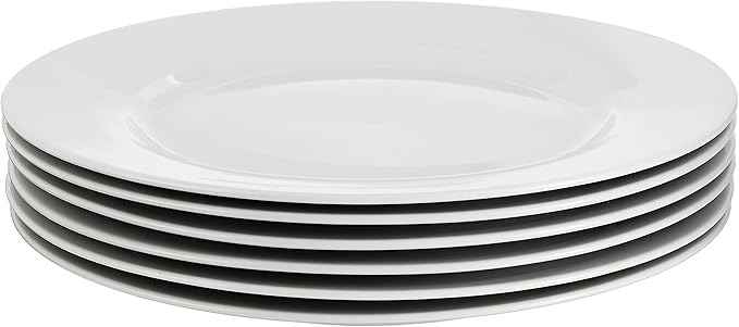 Amazon Basics 6-Piece White Dinner Plate Set, Microwave and Dishwasher Safe for Everyday Use, 10.5 inches