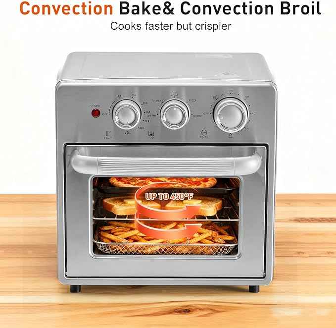 OLIXIS Air Fryer Toaster Oven Combo, 16.9QT Oven Countertop 5 Functions in 1, 4 Accessories Included, Stainless, Up to 450°F
