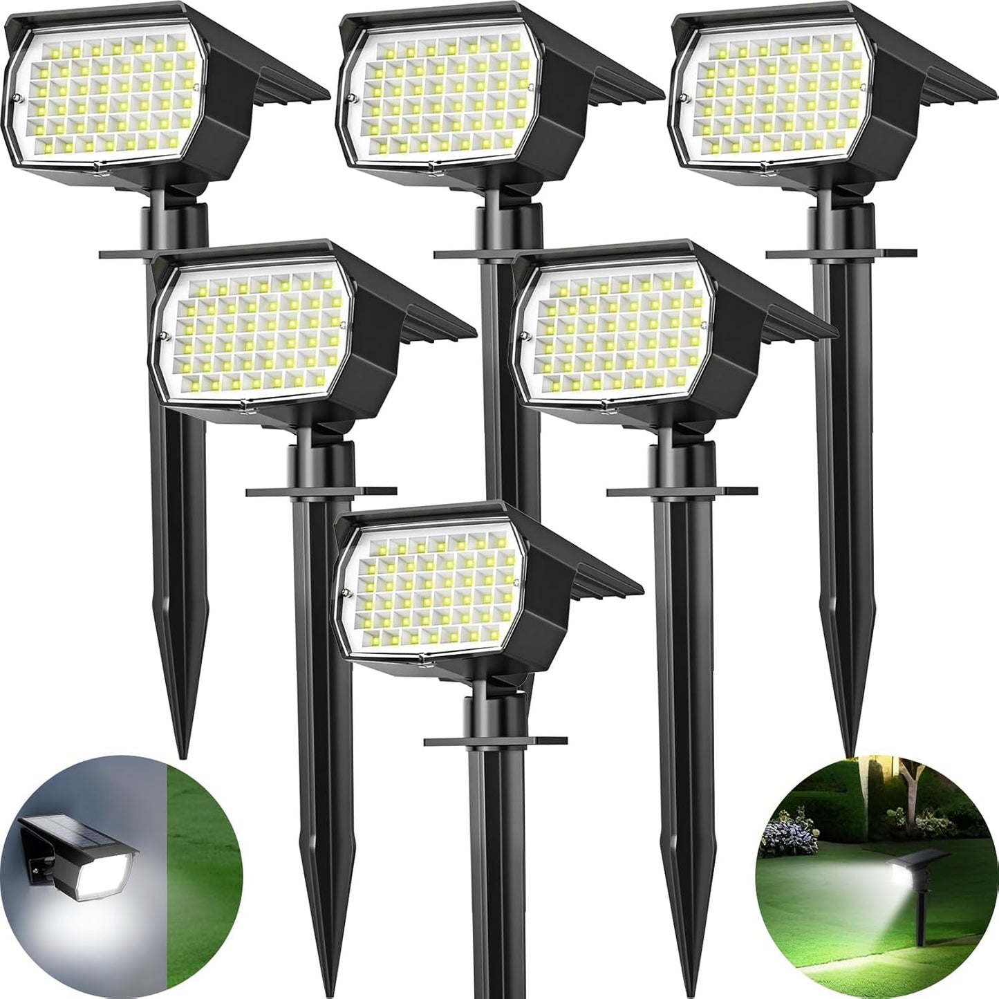 Solar Spot Lights Outdoor 6 Pack, [46 LED/3 Modes] Solar Landscape Spotlights Waterproof, 2-in-1 Auto On/Off Solar Powered Lights for Outside Yard Garden Wall Pathway(Cool White)