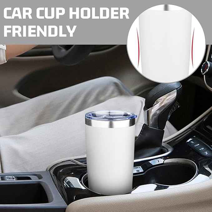 20oz Tumbler with Lid Double Wall Vacuum Insulated Travel Coffee Mug Stainless Steel Thermal Cup Powder Coated Sturdy Coffee Tumbler Bulk for Hot and Cold Beverage (White,6)