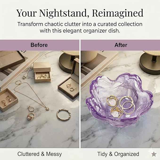 Flower Jewelry Dish Ring Holder Jewelry Tray Cute Vanity Organizer Room Decor Aesthetic Nightstand Bathroom Bedroom Decor Trinket Dish Small Valentine's Friendship Christmas Birthday Gifts for Women