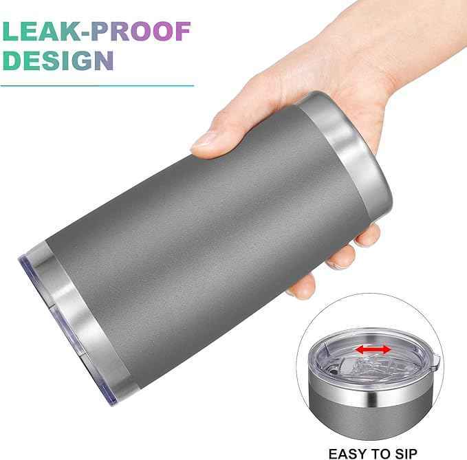 VEGOND 20oz Tumbler with Lid and Straw Stainless Steel Tumbler Cup Bulk Vacuum Insulated Double Wall Travel Coffee Mug Powder Coated Coffee Cup, Grey, 12 Pack