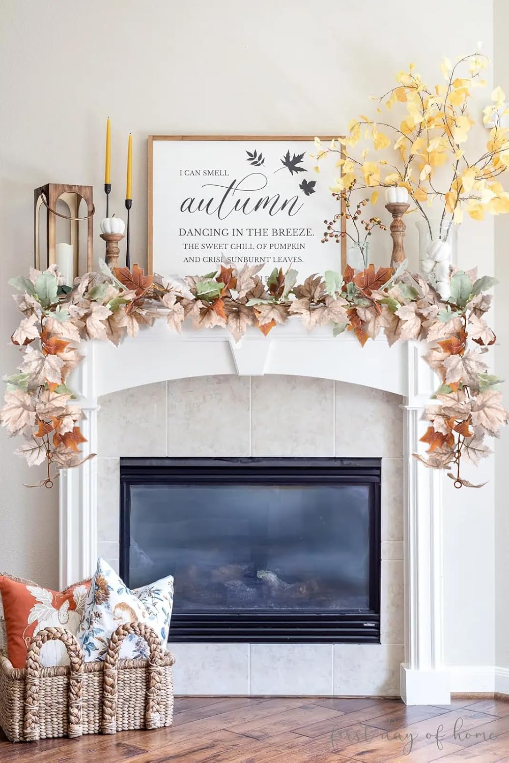 DearHouse 2 Pack Fall Maple Leaf Vine, 5.9Ft/Piece Hanging Garland White Autumn Foliage Thanksgiving Decor for Home Wedding Fireplace Party Christmas (White&Orange)