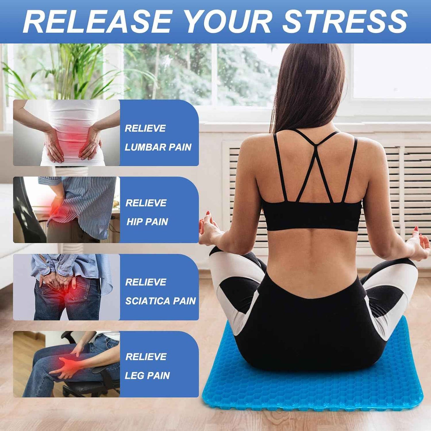 Gel Seat Cushion for Long Sitting - 20" x 20" x 1.8" (Extra Thick＆Soft) Gel Cushion for People Over 140 lbs, Pressure Relief Cushion for Office Chair, Egg Cushions for Wheelchair, Gel Pad for Car