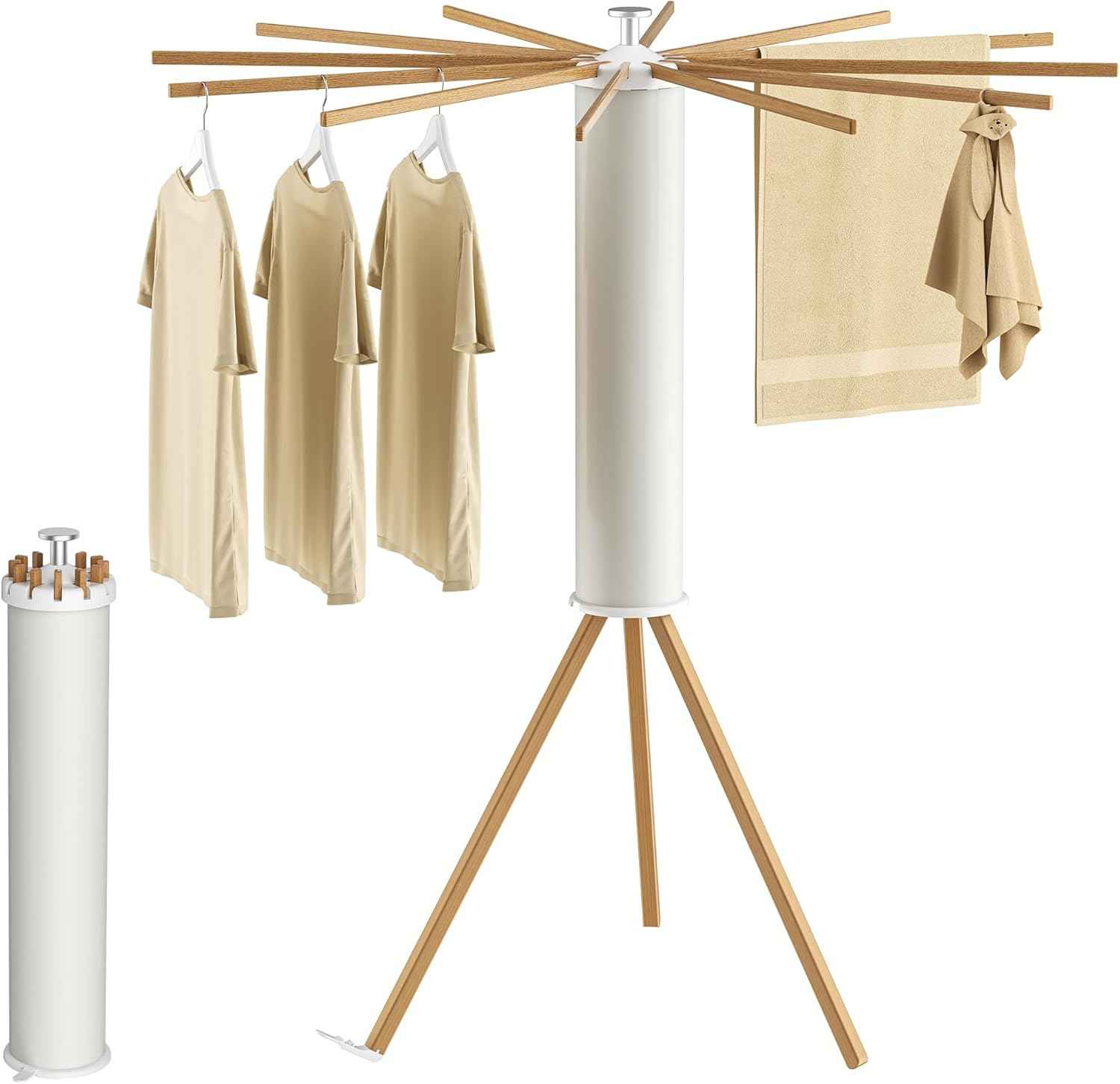SUNOUTLY Tripod Clothes Drying Rack, Garment Rack Portable and Foldable Space Saving Laundry Drying Rack - Dryer Rack Clothing Floor Folding Balcony Bedroom Household