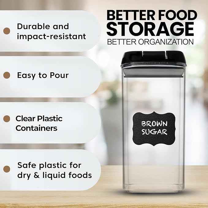 Shazo Airtight Food Storage Containers with Lids - 6 PC BPA Free Clear Plastic Cereal Containers with Easy Lock Lids for Kitchen and Pantry Organization for Snacks and Pasta - 1.2L