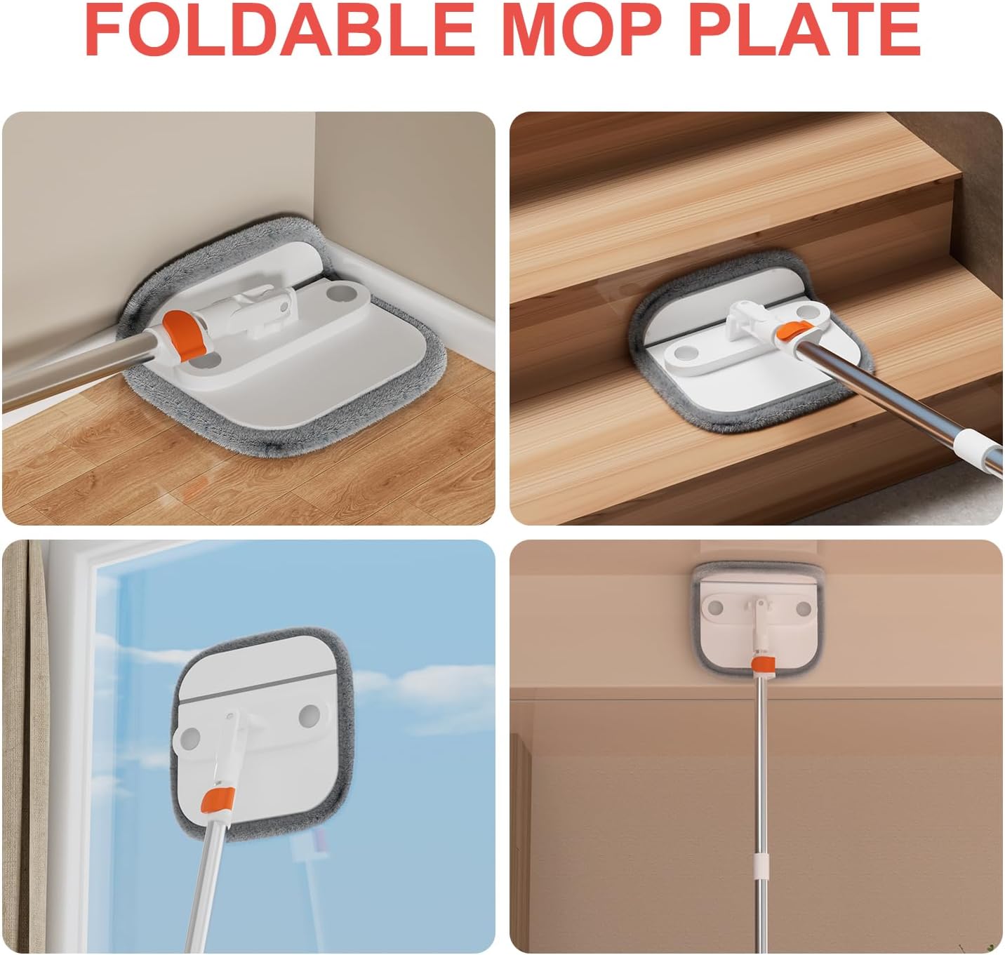 Mop and Bucket Set, Spin Mop with Self Seperates Dirty Water System, Square Mops for Floor Cleaning, 360 Rotating Foldable Standing Mop Head, Versatile Mops for Walls (Mop Bucket with 2 Pads)