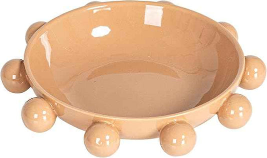 Bloomingville 9.75 Inches Stoneware Bowl with Orbs and Reactive Glaze, Nude