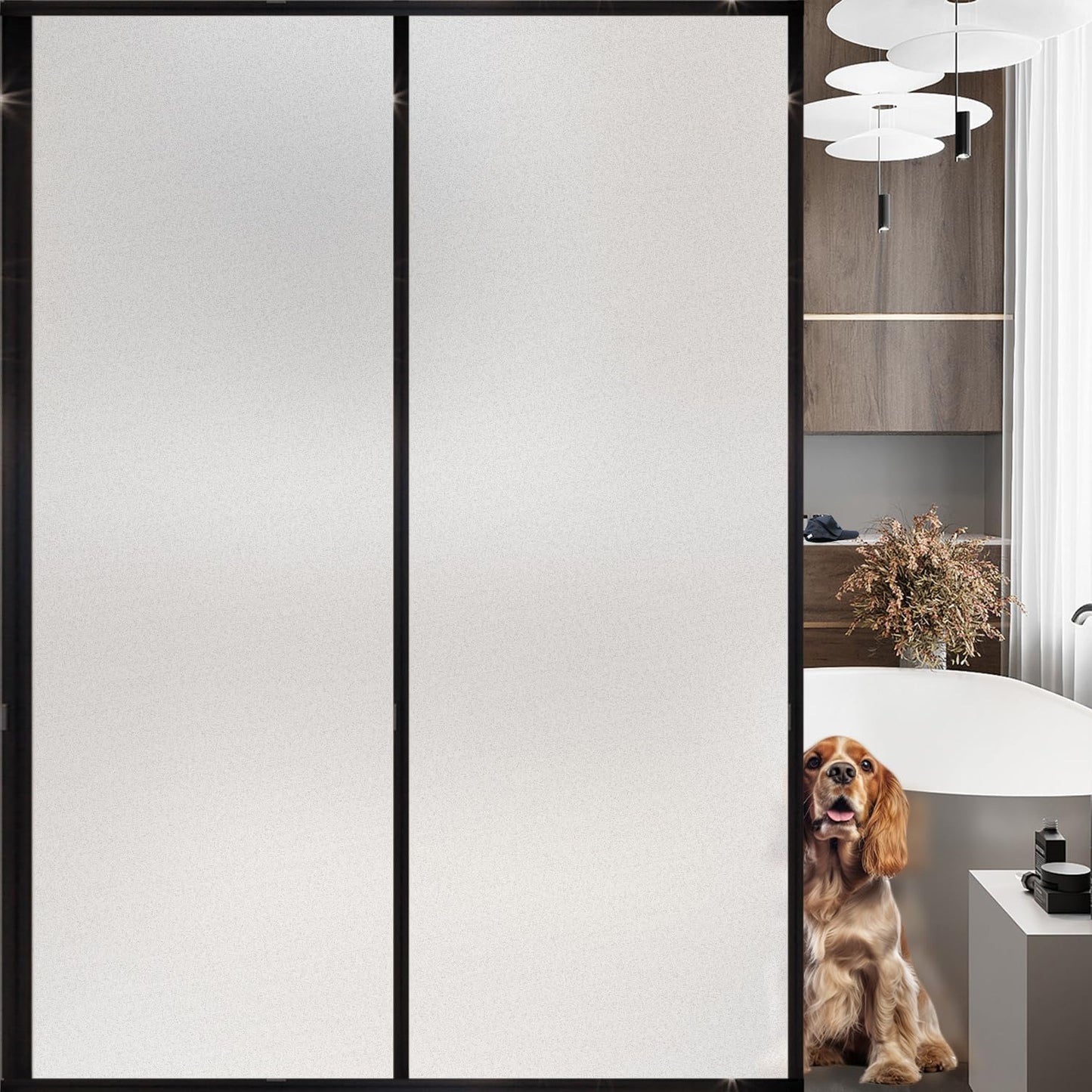 Frosted Window Film, Removable Glass Door Privacy Film, Suitable for Bathrooms, Offices, Static Cling Decorative Film, Reusable Window Stickers (White, 29.6X196.9 Inch)