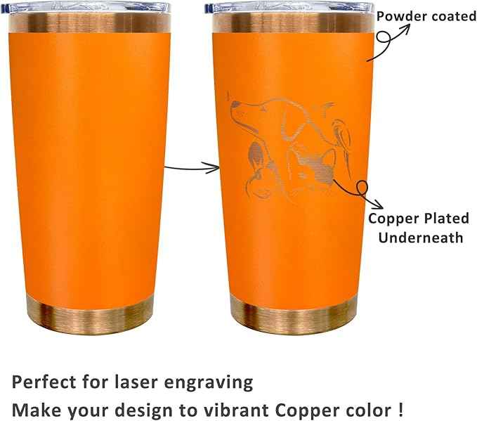 20 oz Tumblers Stainless Steel Tumbler with Lid and Straw Insulated Copper Coffee Mug for Laser Graving 33oz Powder Coated Cup(Orange,1 pack)