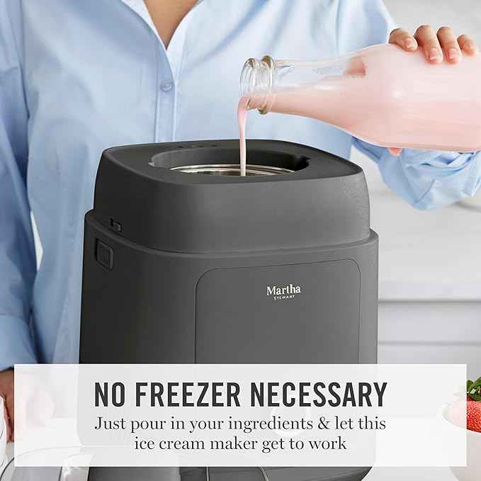 Martha Stewart 1 Quart Ice Cream Maker, Built-In Compressor, No Pre-Freezing Required, 3 Modes (Ice Cream, Sorbet, Frozen Yogurt), Automatic Mix-In Alert, Dishwasher-Safe Parts, Caviar Gray