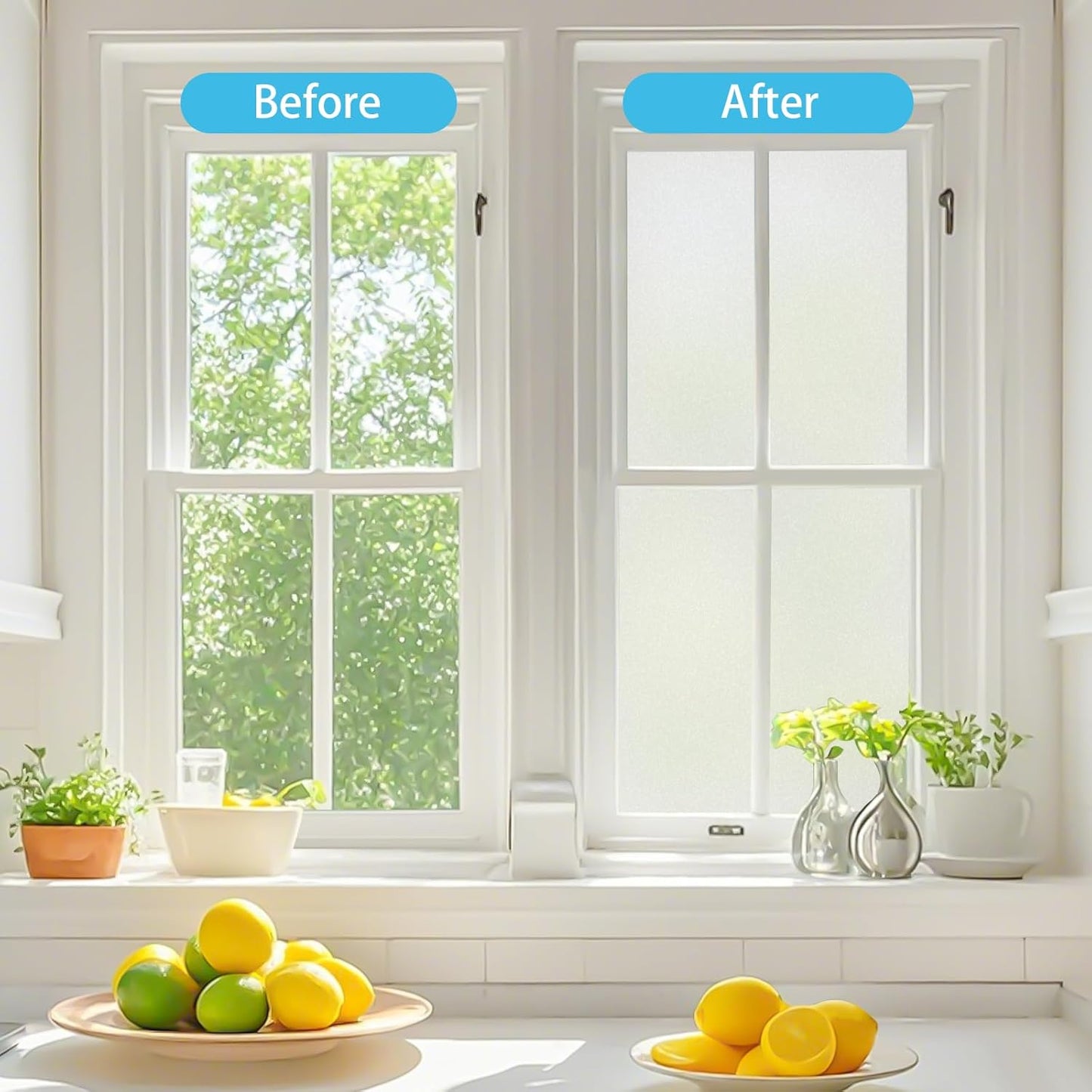 Bloss Frosted Window Privacy Film with Installation Tools,Heat Control UV Blocking Static Cling Windows Films, Bathroom Decorative Film for Home Office Glass Door,17.5 x 78.7 inches