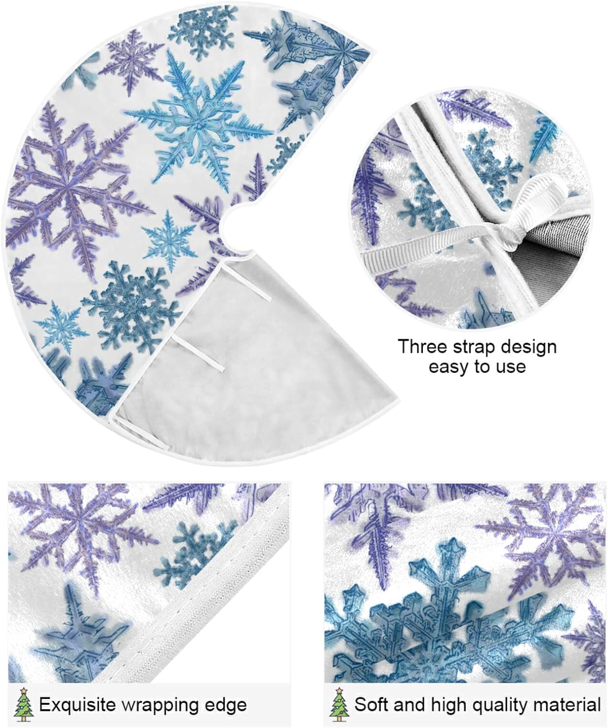 Christmas Purple Blue Snowflake Tree Skirt, Seasonal Tree Mat Holiday Party Supplies Ornaments Indoor Outdoor Decorations for Tabletop Trees 35.4 Inches