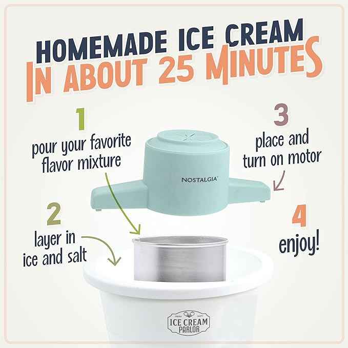 Nostalgia Electric Ice Cream Maker – Parlor Style, Old Fashioned Soft Serve Ice Cream Machine Makes Frozen Yogurt or Gelato in Minutes - Fun Kitchen Appliance – White - 4 Quart