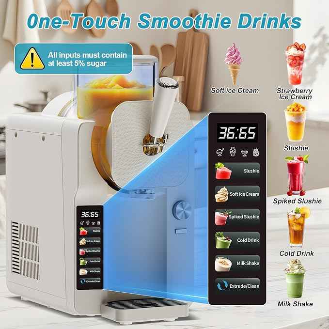 Ice Cream Maker, Slushie Machine for Home, Slushy Machine 70 oz Margarita Machine with 6 Preset Programs for Ice Cream, Milkshake, Cocktail, Frappés, 9-level Adjustable Thickness, White