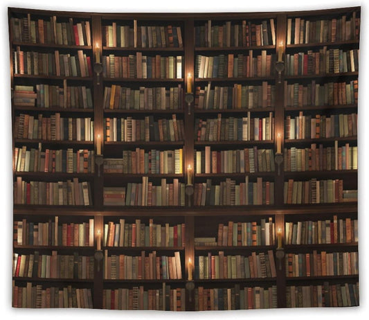 Kurtect Bookshelf Tapestry,Retro Library Bookcase Antique Mid Century Pattern Print Tapestries for Party Beach Picnic Blankets Tablecloths Living Room Wall Deocr, 50x60 in