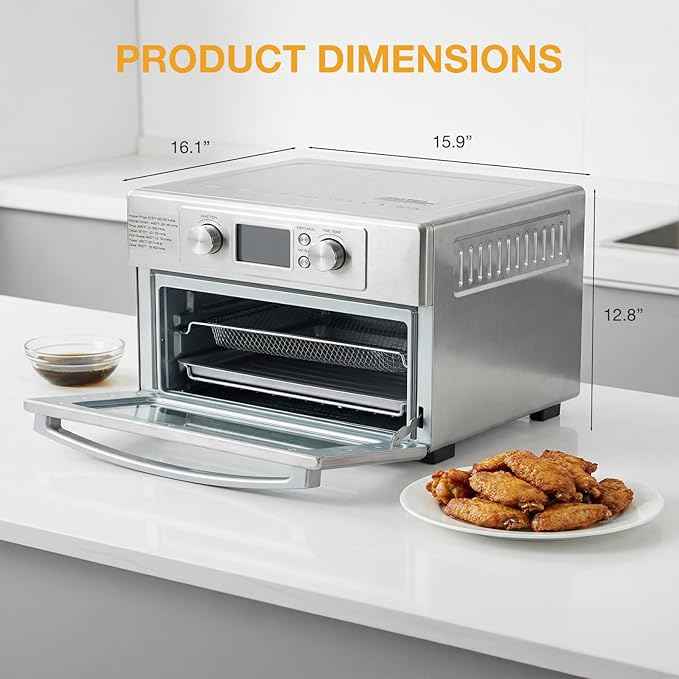 OLIXIS Air Fryer Toaster Oven Combo Extra Large, 23QT Convection Oven Countertop 4 Functions in 1, 4 Accessories Included, Stainless, Up to 450°F