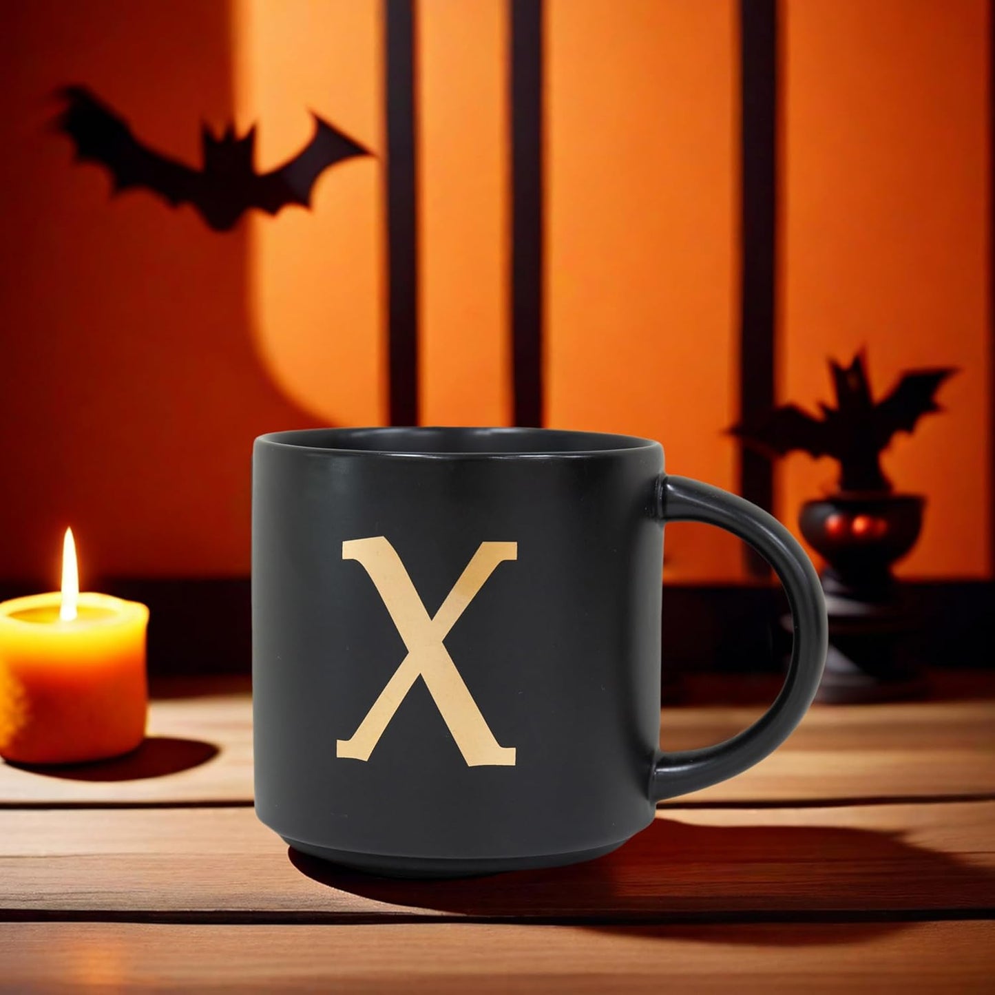 COLLECTIVE HOME - Monogram Ceramic Mugs, 15 oz Golden Initial Black Coffee Cups, Elegant Alphabet Tea Mugs, Elegant Personalized Mug with Gift Box, Unique Mug with Double Side Capital Lette (X)