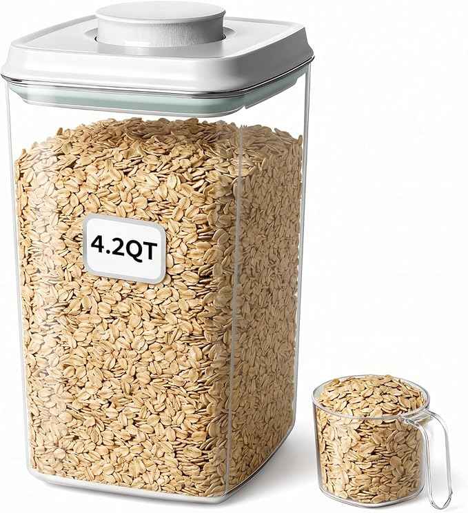 Melovom Large Pop Airtight Food Storage Containers Set with Lids, 4.2Qt Food Containers with Scoop, Kitchen Pantry Organization and Storage, BPA Free Stackable Cereal Container