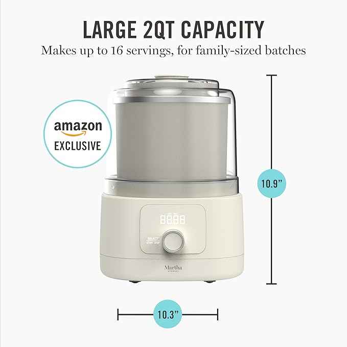Martha Stewart Ice Cream Maker, 2 Quart Double-Insulated Freezer Bowl, Sorbet & Frozen Yogurt, Ready in 20 Minutes, Mix-Ins Chute, Easy to Clean, Linen White